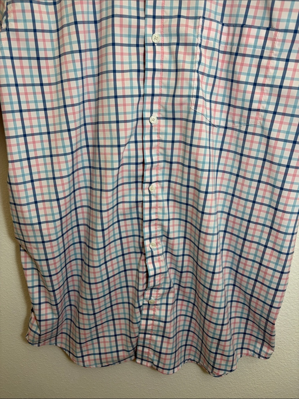 St. John’s Bay Short Sleeve White Pink Blue Plaid Button-Down Shirt - Picture 5 of 7